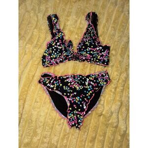 Girls Multicolored Bikini, Black Hearts, Hobie Size 10